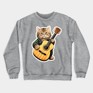 Cat Playing Guitar - Funny Guitar Cat T-Shirt Crewneck Sweatshirt